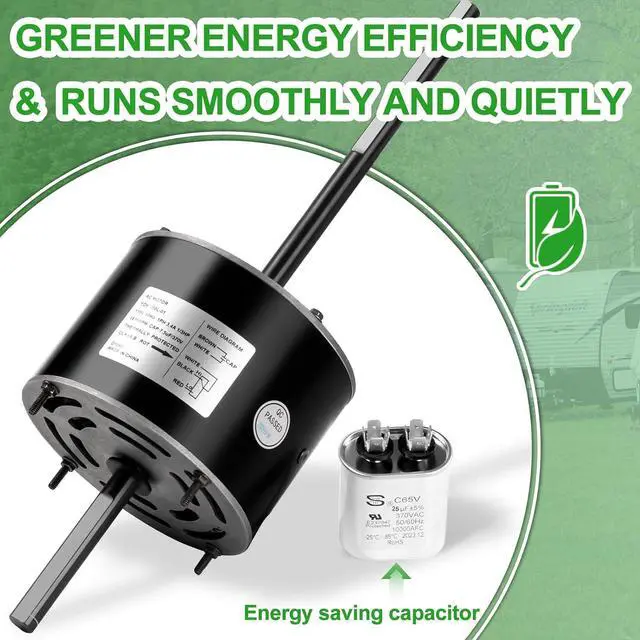 Alt view image 5 of 7 - HHQ RV Air Conditioner Motor with Capacitor, Direct Replacement for Coleman Mach RV AC Fan Motor, Replaces Fasco D1092, 1/3 HP, 115 Volts, 1675 RPM, 5-Year Warranty