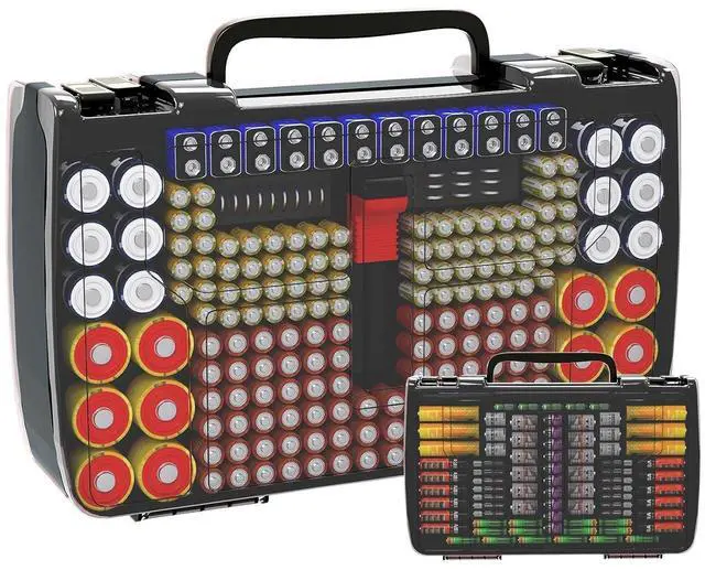 Main image of Battery Organizer Storage Case with Tester, Holds 269 Batteries Double Sided Box for AA AAA 4A C D Cell 9V 3V Lithium LR44 CR2 CR123 CR1632 18650 Button, Heavy Duty Holder for Families & DIYers- Grey