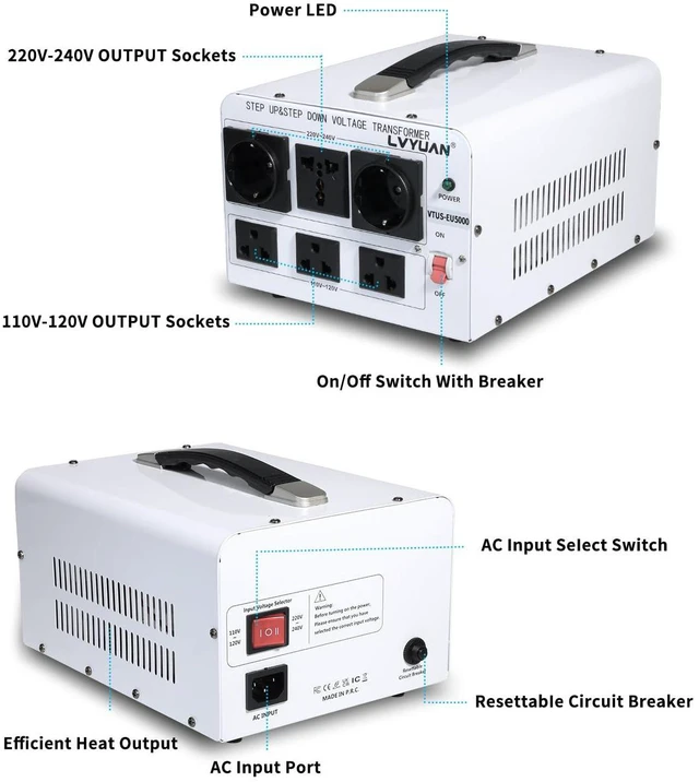 Alt view image 2 of 7 - LVYUAN 5000W Step Up Voltage Transformer Power Converter 110V to 220V, Step Down 220V to 110V, 110/120 Volt - 220/240 Volt