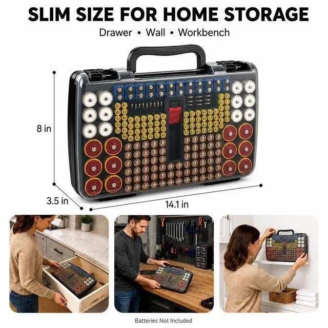 Alt view image 4 of 7 - Battery Organizer Storage Case with Tester, Holds 269 Batteries Double Sided Box for AA AAA 4A C D Cell 9V 3V Lithium LR44 CR2 CR123 CR1632 18650 Button, Heavy Duty Holder for Families & DIYers- Grey