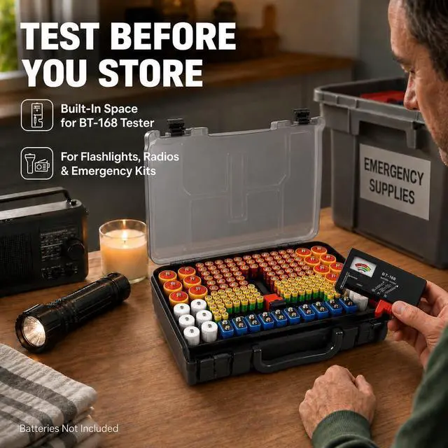 Alt view image 6 of 7 - Battery Organizer Storage Case with Tester, Holds 269 Batteries Double Sided Box for AA AAA 4A C D Cell 9V 3V Lithium LR44 CR2 CR123 CR1632 18650 Button, Heavy Duty Holder for Families & DIYers- Grey