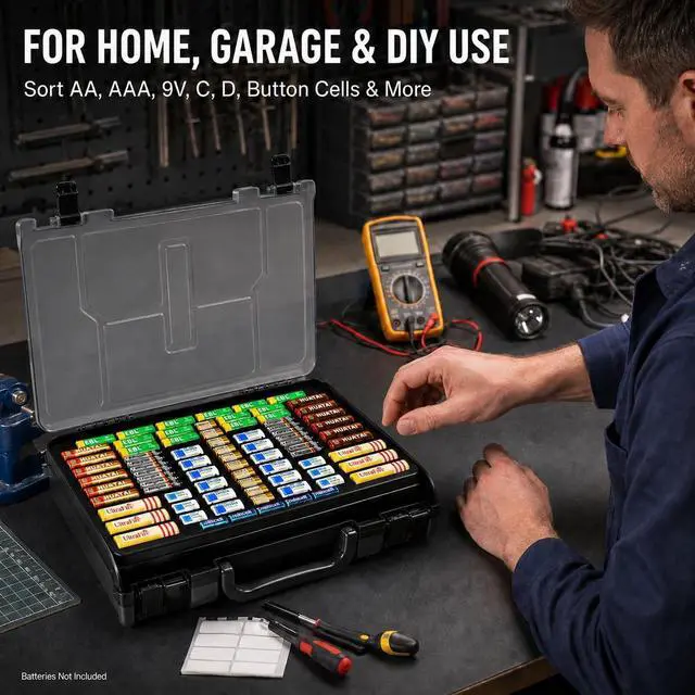 Alt view image 7 of 7 - Battery Organizer Storage Case with Tester, Holds 269 Batteries Double Sided Box for AA AAA 4A C D Cell 9V 3V Lithium LR44 CR2 CR123 CR1632 18650 Button, Heavy Duty Holder for Families & DIYers- Grey