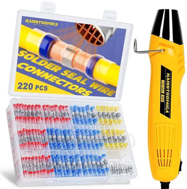 Main image of haisstronica 220 PCS Solder Seal Wire Connectors with Heat Gun Kit - Solder Sticks Wire Terminals Waterproof Electrical Connectors for Automotive, Marine, Wiring Repair