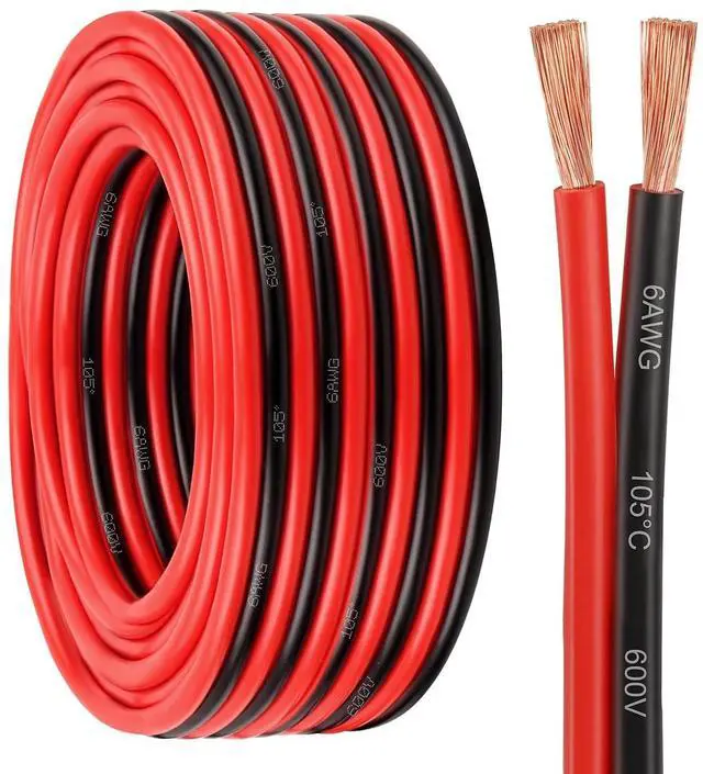 Main image of MOOKEERF 6 Gauge Wire 2 Conductors Copper Wire 10FT, 6 AWG Battery Cable Oxygen Free Copper Wire for Solar Panel, Automotive, Trailer, RV and Speaker