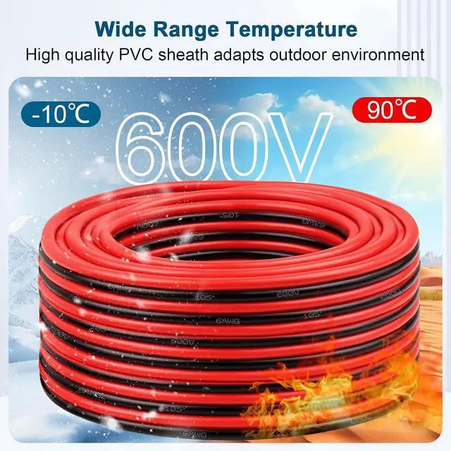 Alt view image 3 of 7 - MOOKEERF 6 Gauge Wire 2 Conductors Copper Wire 10FT, 6 AWG Battery Cable Oxygen Free Copper Wire for Solar Panel, Automotive, Trailer, RV and Speaker