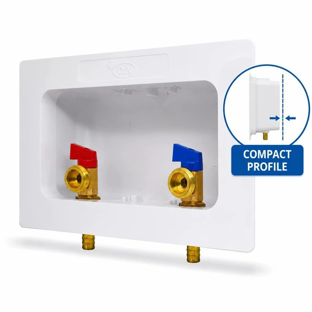 Main image of D.N. Washing Machine Outlet Box with Valves Dual Drain Washer PEX Laundry Box 1/2 Inch PEX Connection x 3/4 Inch MHT