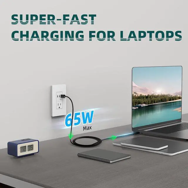 Alt view image 2 of 7 - TOPELER USB C Wall Outlet, 65W GaN Ultra Speed Charging USB Receptacle, 15 Amp Tamper-Resistant Receptacle, USB Charger for Type C Laptop, MacBook, iPhone, iPad, ETL & FCC Listed, White