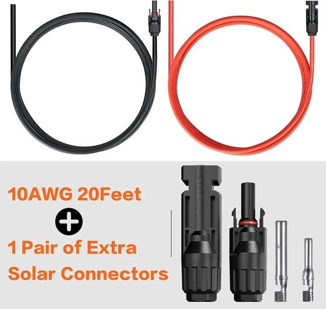 Alt view image 7 of 7 - IZTOSS 20 Feet 10AWG Solar Extension Cable with Female and Male Connector with Extra Free Pair of Connectors Solar Panel Adaptor Kit Tool(1 Pair 20 Feet Black + 20 Feet Red)