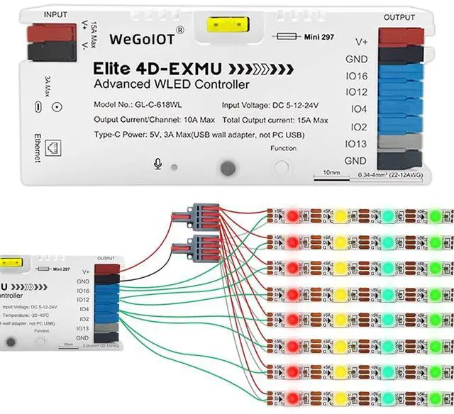 Main image of ESP32 WLED LED Strip Controller with Ethernet Music Sound Reactive UART Energy Save Relay 20A Pluggable Fuse 4 Channel DIY Dynamic for WS2811 WS2812 WS2815 Digital Addressable RGB IC Strip Light