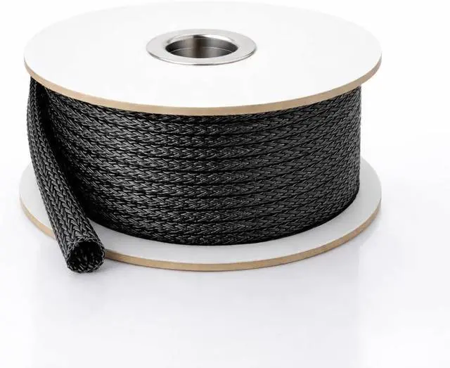 Main image of MGI SpeedWare Expandable Non-Split PET Braided Cable Sleeve, High-Temperature Black Loom for Automotive Harness and Chew-Resistant Home Office Wire Management, 25ft Length (1/2" - 100ft)