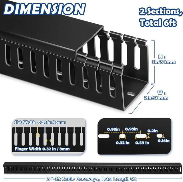 Alt view image 2 of 5 - ZhiYo Cable Raceway Server Rack Cable Management Under Desk Cord Organizer, Electrical Safe PVC Cable Channel Open Slot Wire Raceway for Network/PC/TVs, Wire Duct W2 x H2in Black