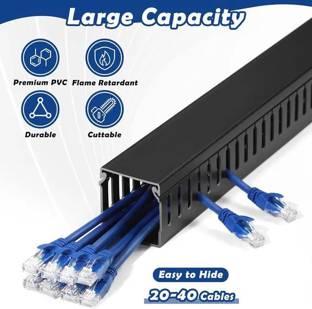 Alt view image 3 of 5 - ZhiYo Cable Raceway Server Rack Cable Management Under Desk Cord Organizer, Electrical Safe PVC Cable Channel Open Slot Wire Raceway for Network/PC/TVs, Wire Duct W2 x H2in Black