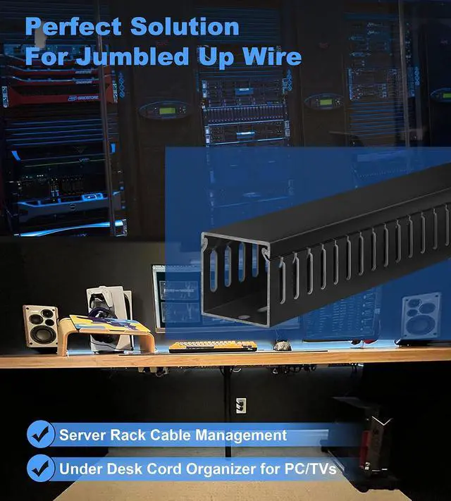 Alt view image 4 of 5 - ZhiYo Cable Raceway Server Rack Cable Management Under Desk Cord Organizer, Electrical Safe PVC Cable Channel Open Slot Wire Raceway for Network/PC/TVs, Wire Duct W2 x H2in Black
