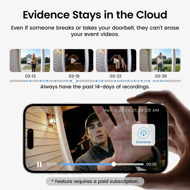 Alt view image 7 of 7 - DEKCO Wireless Video Doorbell Camera, 2K Head-to-Toe View (9:16), 170° Wide Angle, Battery Powered Home Security, PIR Motion & AI Human/Package Detection, Voice Changer, Cloud Storage Edition