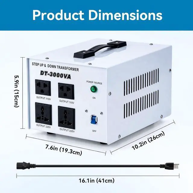 Alt view image 2 of 7 - 3000W Voltage Converter Transformer Step Up 110V/120V to 220V/240V or Step Down 220V to 110V AC Power Converte