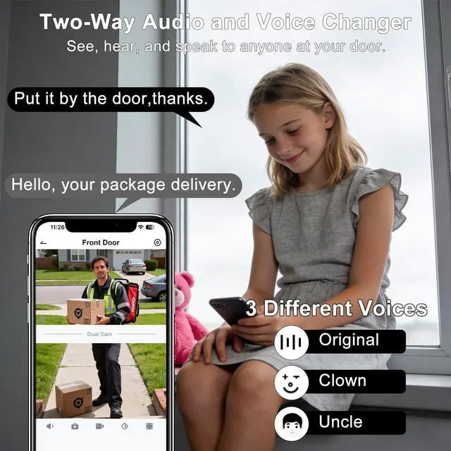 Alt view image 3 of 7 - Doorbell Camera Wireless,2K HD Dual Cameras &Head-to-Toe View,Battery Powered/Wired Video Door Bell with Chime,No Subscription,Delivery Guard,Motion Detection,Works with Alexa&Google(Only 2.4G WiFi)