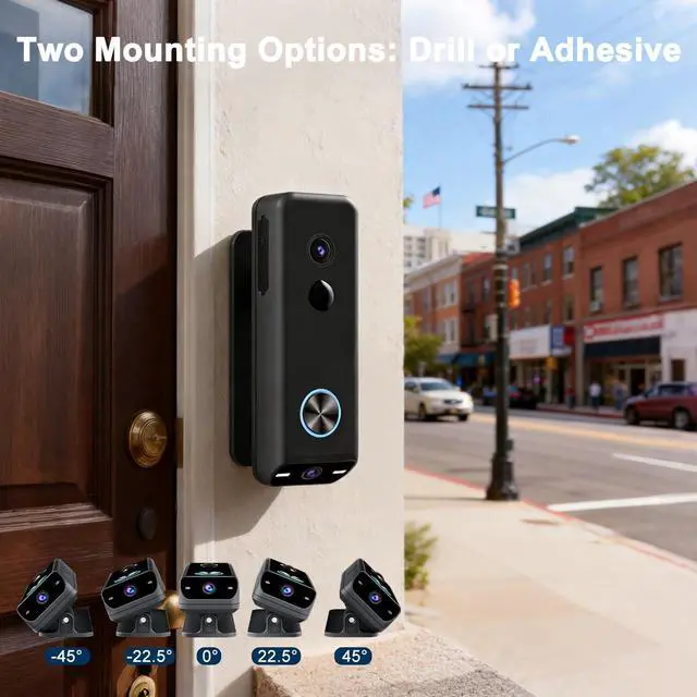 Alt view image 5 of 7 - Doorbell Camera Wireless,2K HD Dual Cameras &Head-to-Toe View,Battery Powered/Wired Video Door Bell with Chime,No Subscription,Delivery Guard,Motion Detection,Works with Alexa&Google(Only 2.4G WiFi)