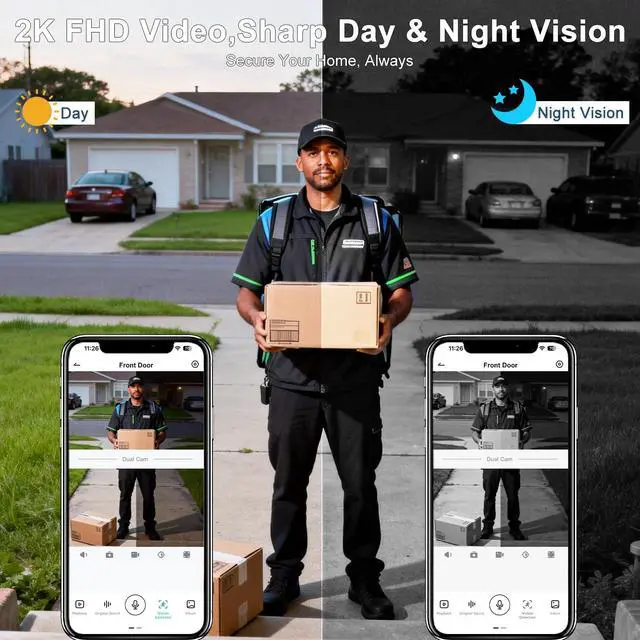 Alt view image 6 of 7 - Doorbell Camera Wireless,2K HD Dual Cameras &Head-to-Toe View,Battery Powered/Wired Video Door Bell with Chime,No Subscription,Delivery Guard,Motion Detection,Works with Alexa&Google(Only 2.4G WiFi)