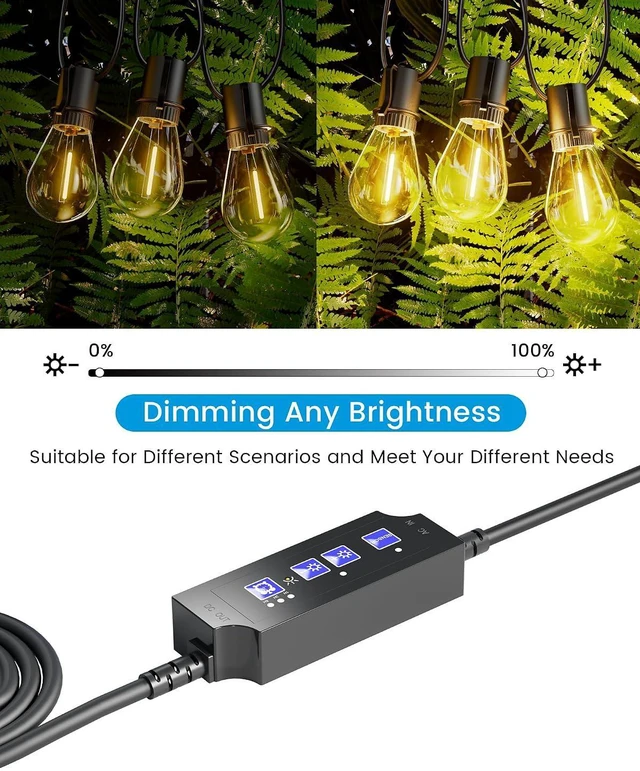 Alt view image 4 of 6 - Outdoor Dimmer for String Lights, 360W Dusk-to-Dawn Auto On/Off Dimmer Plug with Memory & Timer, Weatherproof Plug-in Light Dimmer Switch for Dimmable LED Patio Lights