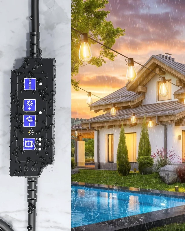 Alt view image 5 of 6 - Outdoor Dimmer for String Lights, 360W Dusk-to-Dawn Auto On/Off Dimmer Plug with Memory & Timer, Weatherproof Plug-in Light Dimmer Switch for Dimmable LED Patio Lights