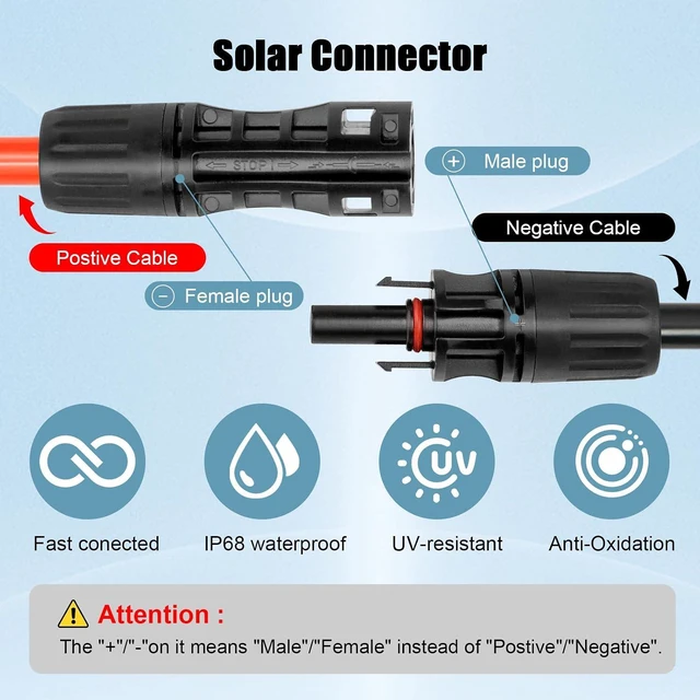 Alt view image 2 of 6 - 8 AWG Solar Extension Cable 10 FT Black + 10 FT Red, Ultra Solar Panel Wire Male to Female Tinned Copper Wire for Automotive, RV, Boat, Outdoors