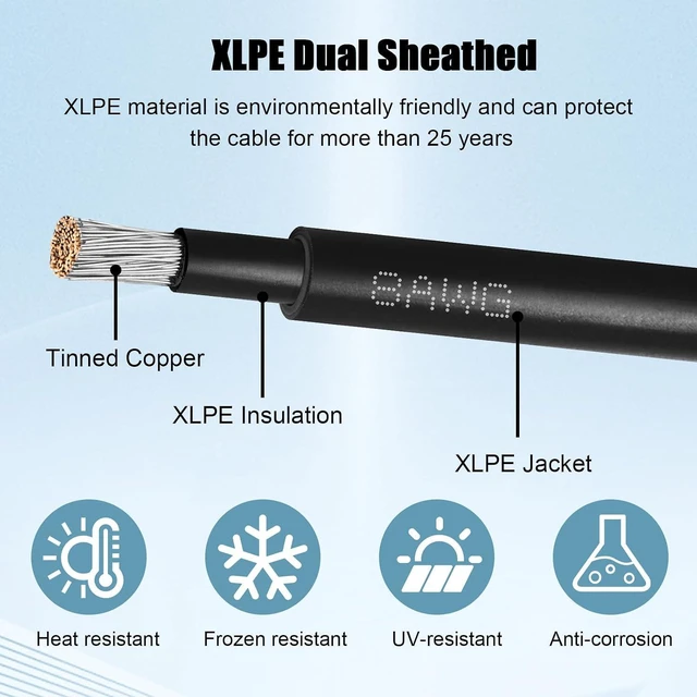 Alt view image 3 of 6 - 8 AWG Solar Extension Cable 10 FT Black + 10 FT Red, Ultra Solar Panel Wire Male to Female Tinned Copper Wire for Automotive, RV, Boat, Outdoors
