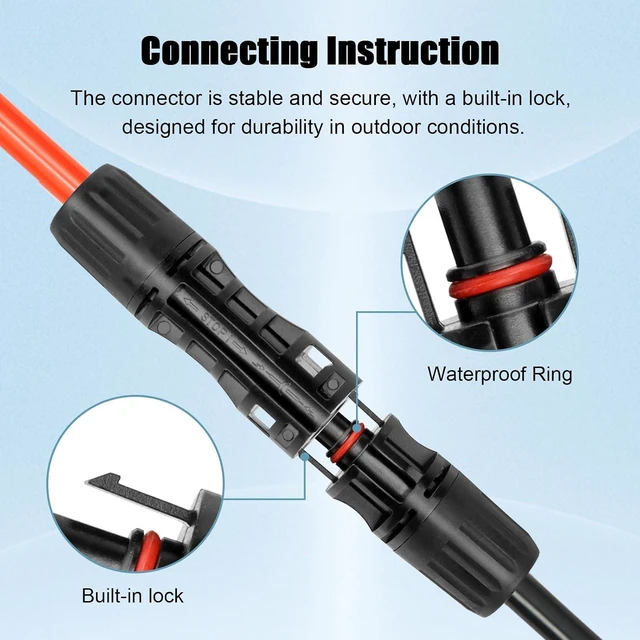 Alt view image 4 of 6 - 8 AWG Solar Extension Cable 10 FT Black + 10 FT Red, Ultra Solar Panel Wire Male to Female Tinned Copper Wire for Automotive, RV, Boat, Outdoors