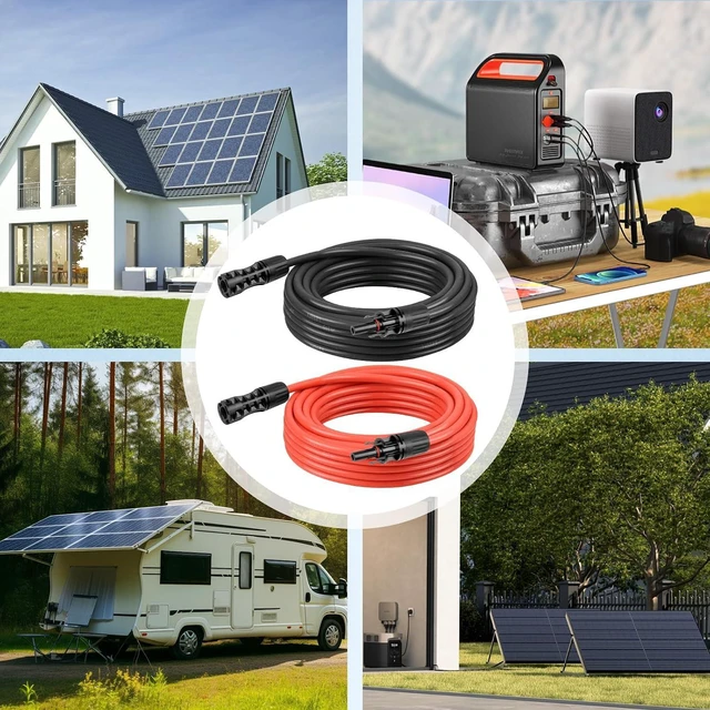 Alt view image 6 of 6 - 8 AWG Solar Extension Cable 10 FT Black + 10 FT Red, Ultra Solar Panel Wire Male to Female Tinned Copper Wire for Automotive, RV, Boat, Outdoors