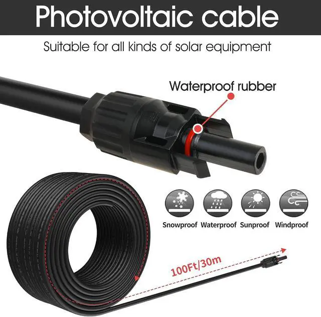 Alt view image 2 of 5 - 10AWG Solar Extension Cable, 10 Gauge Wire, 100 Feet Solar Connectors Panel Wire with Adapter Tool Kit (Balck 100 Feet)