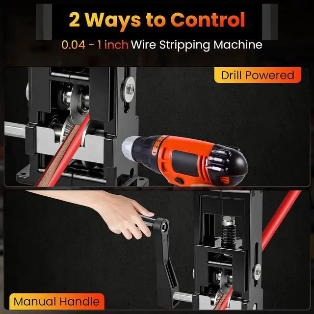 Alt view image 2 of 7 - Wire Stripper Machine,0.04"-1" Copper Wire Stripping,Hand Crank & Electric Drill Powered,Wire Stripper Tool for Scrap Copper Recycling,Spare Blades