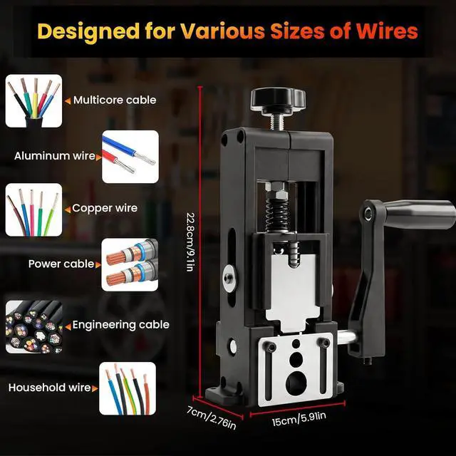 Alt view image 7 of 7 - Wire Stripper Machine,0.04"-1" Copper Wire Stripping,Hand Crank & Electric Drill Powered,Wire Stripper Tool for Scrap Copper Recycling,Spare Blades