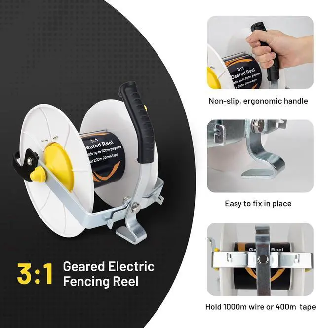 Alt view image 2 of 7 - Electric Fence Reel 3:1 Geared Electric Fencing Standard Reels with Crank Geared Polywire Reel Stabilizer 2 Pack