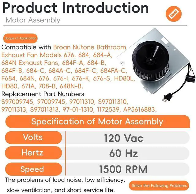 Alt view image 2 of 6 - S97009745 Bathroom Fan Motor Assembly Compatible with NuTone Models 676, 684N Exhaust Fans, 684, 684-A, 684F-A, 684-B, F684, 684N,676-S, HD80L, HD80, 671A, 708-B, 648N-B for broan Bathroom Fan