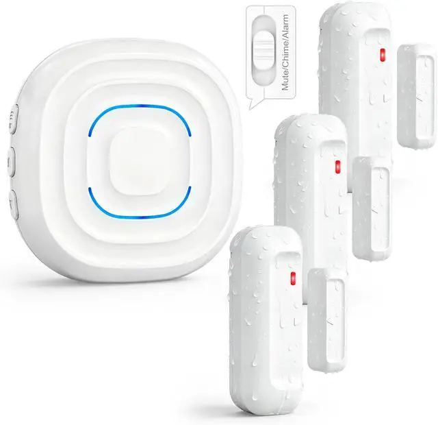Main image of SanJie Door Chime,Door Entry Chimes for Business/Home/Office/Store,2-in-1 Alarm & Chime,30 Chimes Mute-110dB Loud,500FT Range,Door Alarm for Kids Safety,1 Plug-in Receiver 3 Waterproof Sensors White