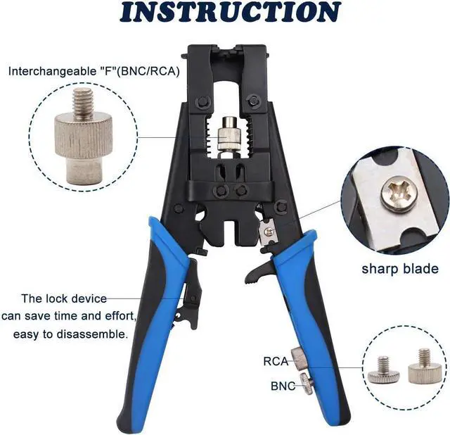 Alt view image 2 of 6 - Delgada Compression Tool Coax Cable Crimper Kit,Multifunctional Compression Connector Adjustable Tool for RG59 RG6 F BNC RCAwith Coaxial Cable Stripping Cutter and RG59 F Connectors