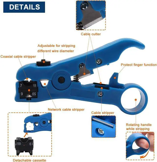 Alt view image 3 of 6 - Delgada Compression Tool Coax Cable Crimper Kit,Multifunctional Compression Connector Adjustable Tool for RG59 RG6 F BNC RCAwith Coaxial Cable Stripping Cutter and RG59 F Connectors