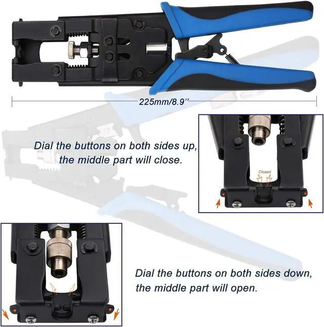 Alt view image 4 of 6 - Delgada Compression Tool Coax Cable Crimper Kit,Multifunctional Compression Connector Adjustable Tool for RG59 RG6 F BNC RCAwith Coaxial Cable Stripping Cutter and RG59 F Connectors