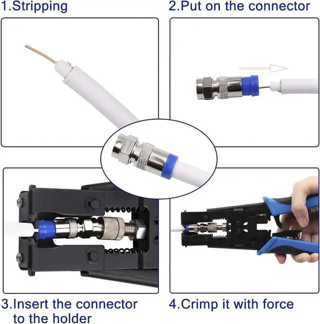 Alt view image 5 of 6 - Delgada Compression Tool Coax Cable Crimper Kit,Multifunctional Compression Connector Adjustable Tool for RG59 RG6 F BNC RCAwith Coaxial Cable Stripping Cutter and RG59 F Connectors