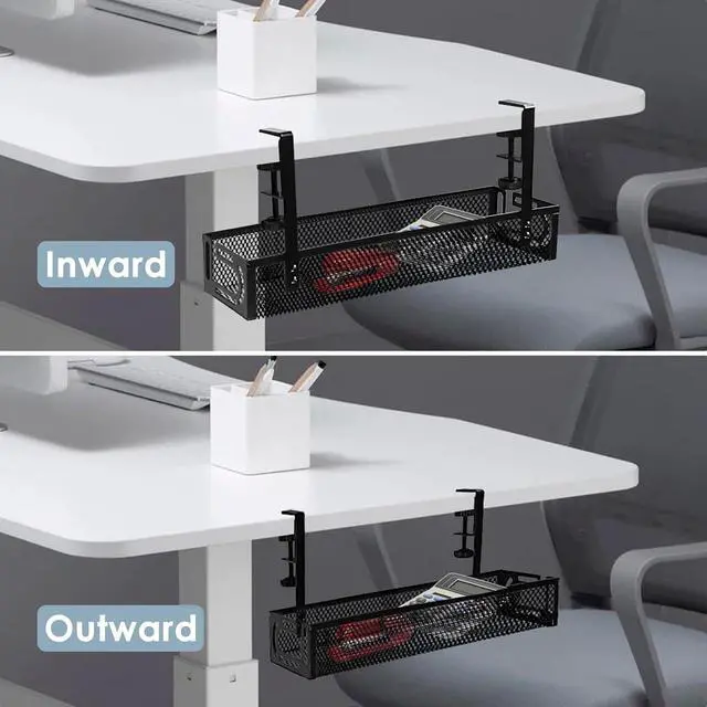 Alt view image 7 of 7 - Cable Management, 2 Pack Cable Management Under Desk No Drill, Metal Cord Organizer with Clamp for Standing Desk, Cable Organizer for Home Office, Black