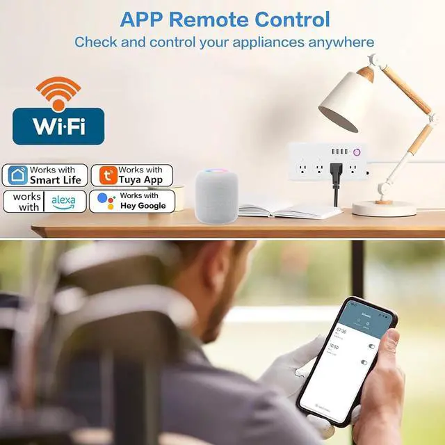 Alt view image 4 of 7 - Jinvoo Smart Power Strip, Surge Protector, WiFi Power Strip, USB Power Socket Smart Extension Cord Compatible with Alexa and Google, Smart Life APP Control, No hub Required