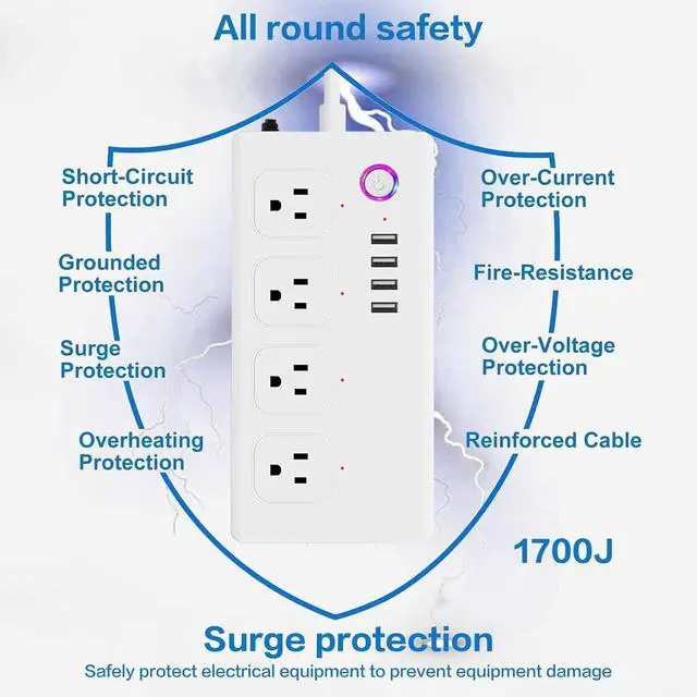 Alt view image 2 of 7 - Jinvoo Smart Power Strip, Surge Protector, WiFi Power Strip, USB Power Socket Smart Extension Cord Compatible with Alexa and Google, Smart Life APP Control, No hub Required