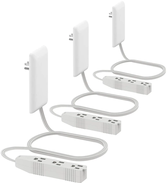 Main image of LIDER Flat-Face Outlet Extender with 3 Receptacles, Ultra-Thin Wall Plate Plug with Cord Extender and 3-Outlet Power Strip, 3ft Cord, LWE3-315-W3P, ETL-Listed, White, 3 Pack