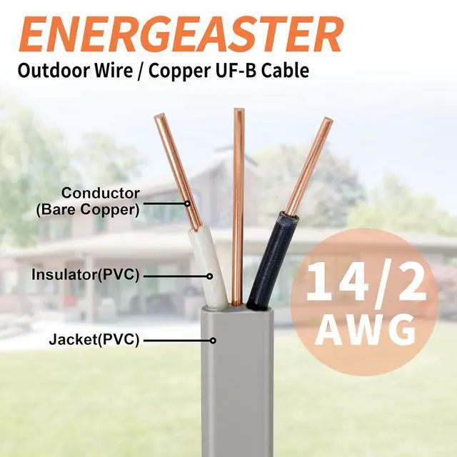 Alt view image 2 of 6 - 14/2 UF-B Wire 50FT Pure Copper Direct Burial Cable, Sunlight & Moisture Resistant, Ideal for Outdoor Lighting & Pump Installations & Residential Indoor Electrical Projects
