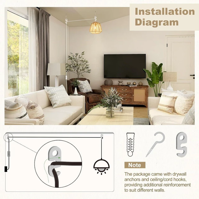 Alt view image 4 of 7 - DiCUNO Hanging Extension Lantern Cord, 19.7Ft Cable with E26 Bulb Socket, 2-Prong Plug and On/Off Switch Button, White Pendant Lamp Cord for Kitchen Bedroom Plant Growth Light, 4 Pack