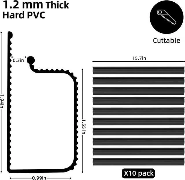Alt view image 2 of 7 - Yecaye 157in Cable Management Under Desk, 10X 15.7in Desk Cord Cable Organizer, J Channel Cable Raceway, Computer Wire Management, No Screw No Drill Desk Cable Tray for Office Home, Black, 10 Pack