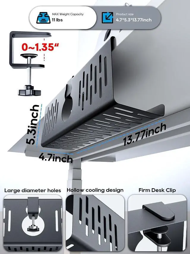 Alt view image 4 of 7 - NODOCA No Drill Under Desk Cable Management Tray, 35cm Wire Management, Punch-Free Clamp on, Newest Metal Cable Tray, Wire Organizer Under Desk, Under Desk Basket for Office and Home, Black(2 Packs)