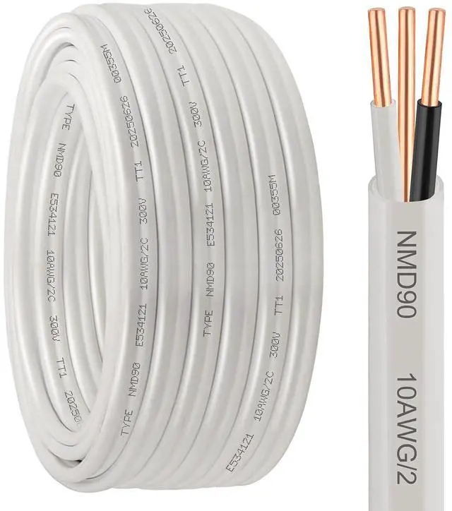 Main image of 10/2 NMD 90 Electrical Wire 50 ft - 300V 10 Gauge White Sheathed Copper Wire for Permanent Wiring in Residential, Commercial, for Dry Locations