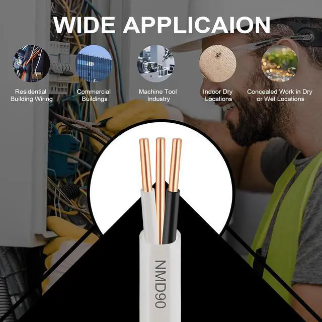 Alt view image 7 of 7 - 10/2 NMD 90 Electrical Wire 50 ft - 300V 10 Gauge White Sheathed Copper Wire for Permanent Wiring in Residential, Commercial, for Dry Locations