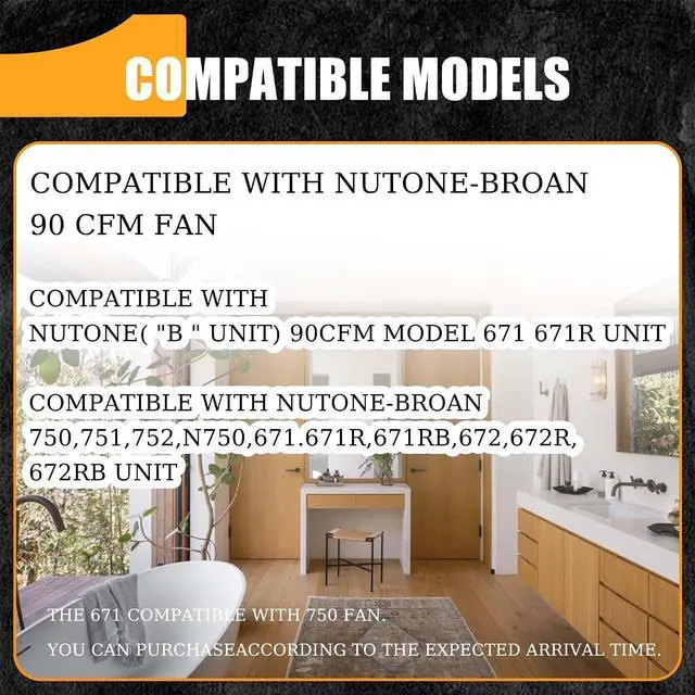 Alt view image 3 of 6 - Upgrade 110CFM Motor Assembly for Nutone 671RB,672R,672RB,671R, Fan Compatible with Broan 750,751,752,N750,750-R02,751-R02 Unit, 3.5 Sones, for Nutone 8663RP B,8664RP B,8664B, 8814R, 8663B,8814R