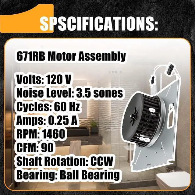 Alt view image 4 of 6 - Upgrade 110CFM Motor Assembly for Nutone 671RB,672R,672RB,671R, Fan Compatible with Broan 750,751,752,N750,750-R02,751-R02 Unit, 3.5 Sones, for Nutone 8663RP B,8664RP B,8664B, 8814R, 8663B,8814R